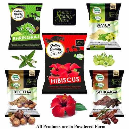 Poudre Ayurvédique Amla Reetha Shikakai Bhringraj Hibiscus - Soin Cheveux Naturel Perte | Produit Inde