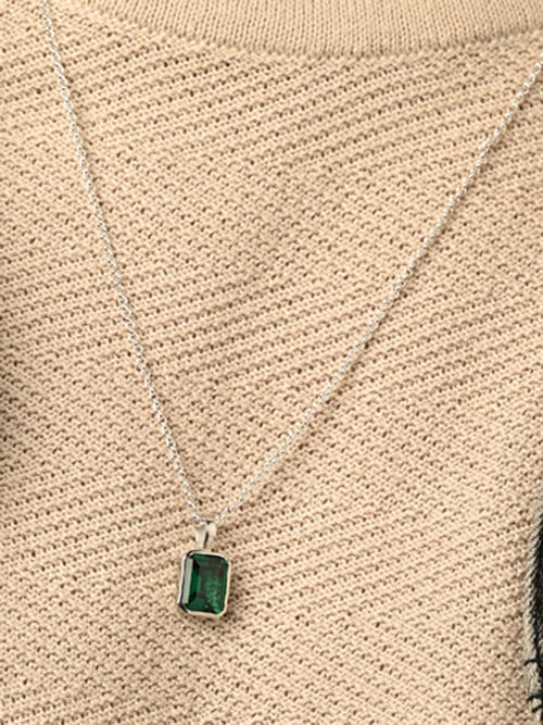 Gemstone Platinum Emerald Necklace Solitaire Pendant Platinum And