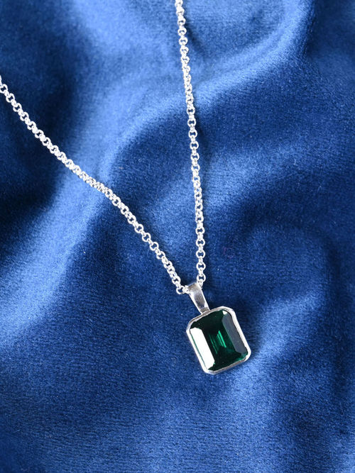 Buy CLARA 925 Silver Platinum Plated Green Solitaire Men Pendant