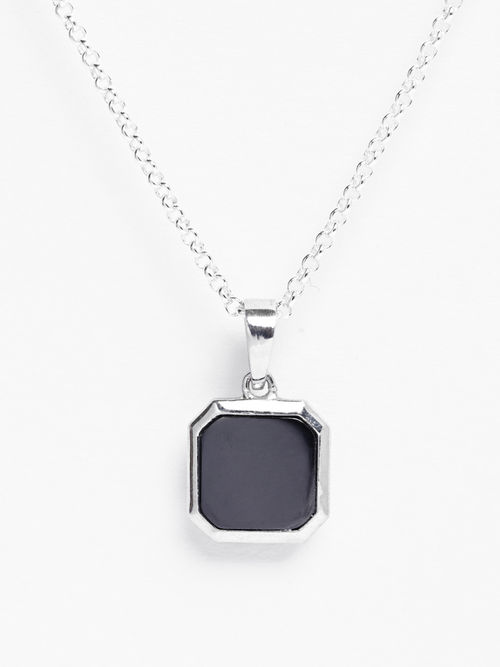 CLARA 925 Silver Platinum Plated Swiss Zircon Black Onyx Men Pendant  Necklace