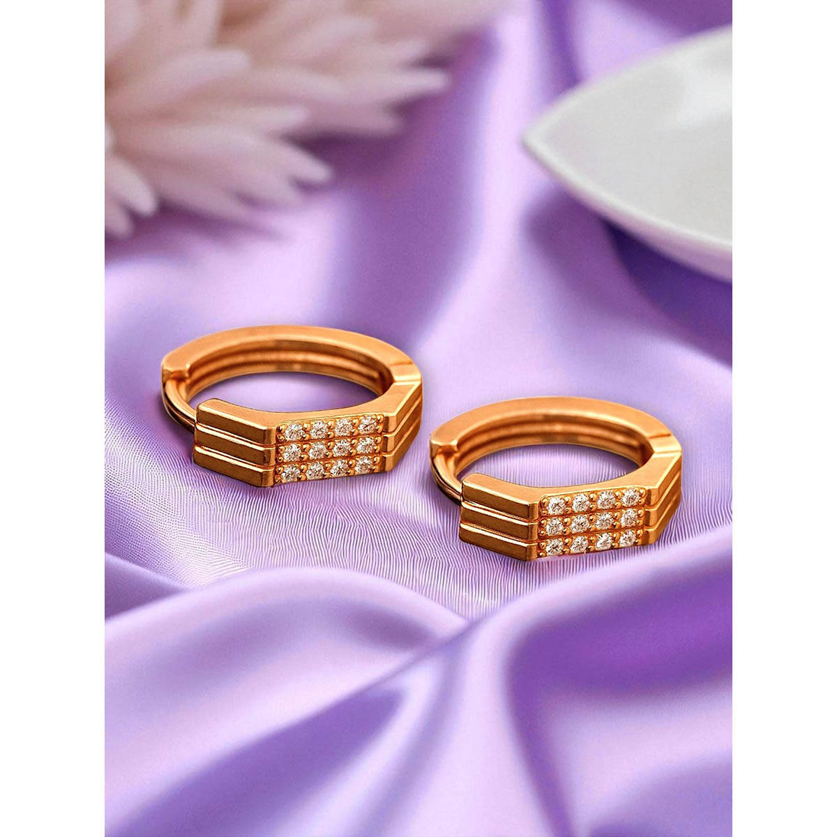 Accessher Fancy Gold-Tone Crystal Hoop Earrings White