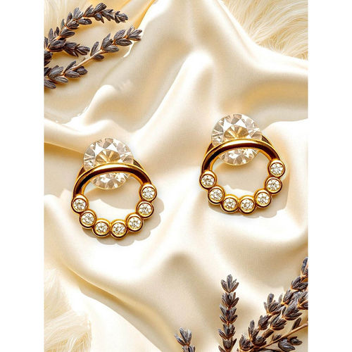 Buy Accessher Gold Plated White Stone Stud Earrings Online