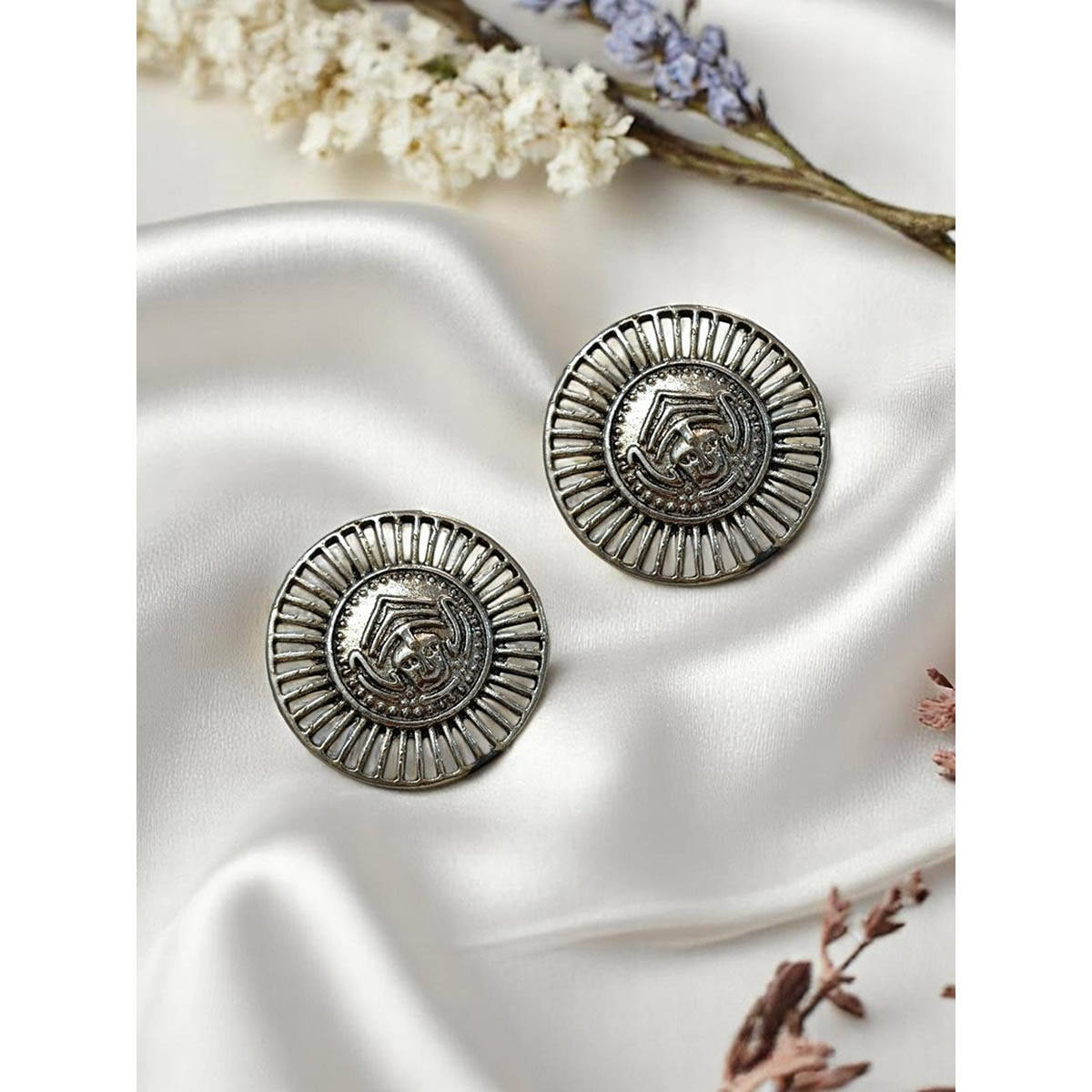 Accessher Oxidised Silver Stud Earrings For Women