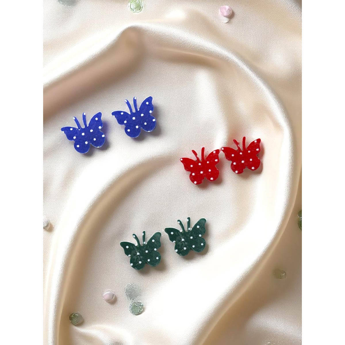 Accessher Butterfly Stud Earrings For Women And Girls (Set Of 3) Multi-Color