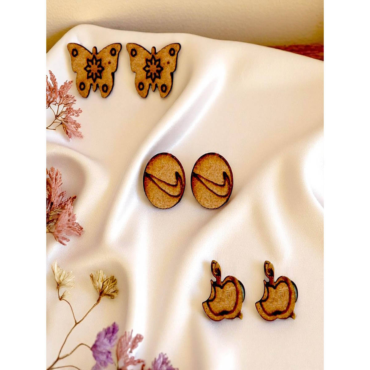 Accessher Quirky Stud Earrings With Butterfly, Apple And Round Shapes