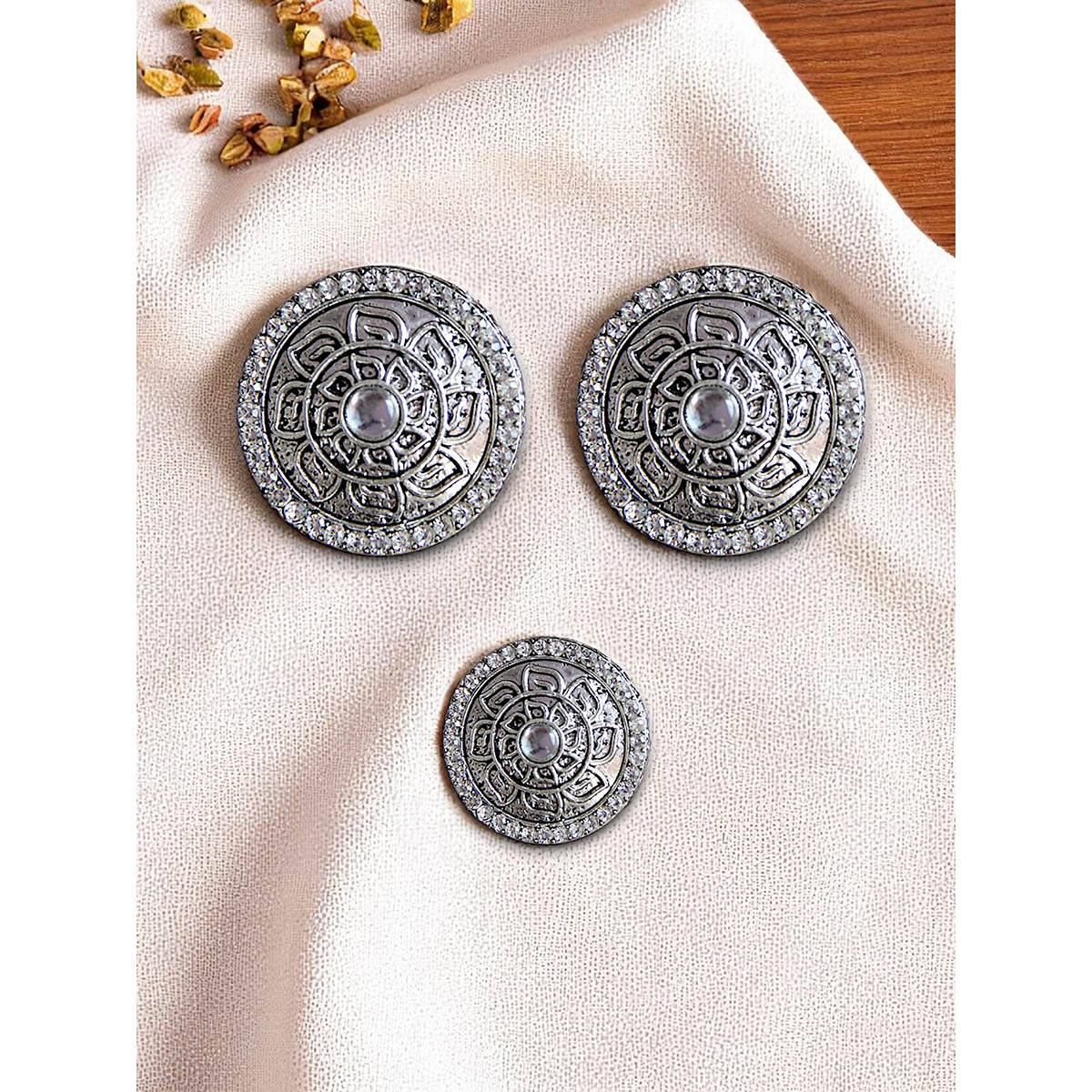 Accessher Traditional Silver Oxidised Stud Earrings And Finger Ring Combo Women White