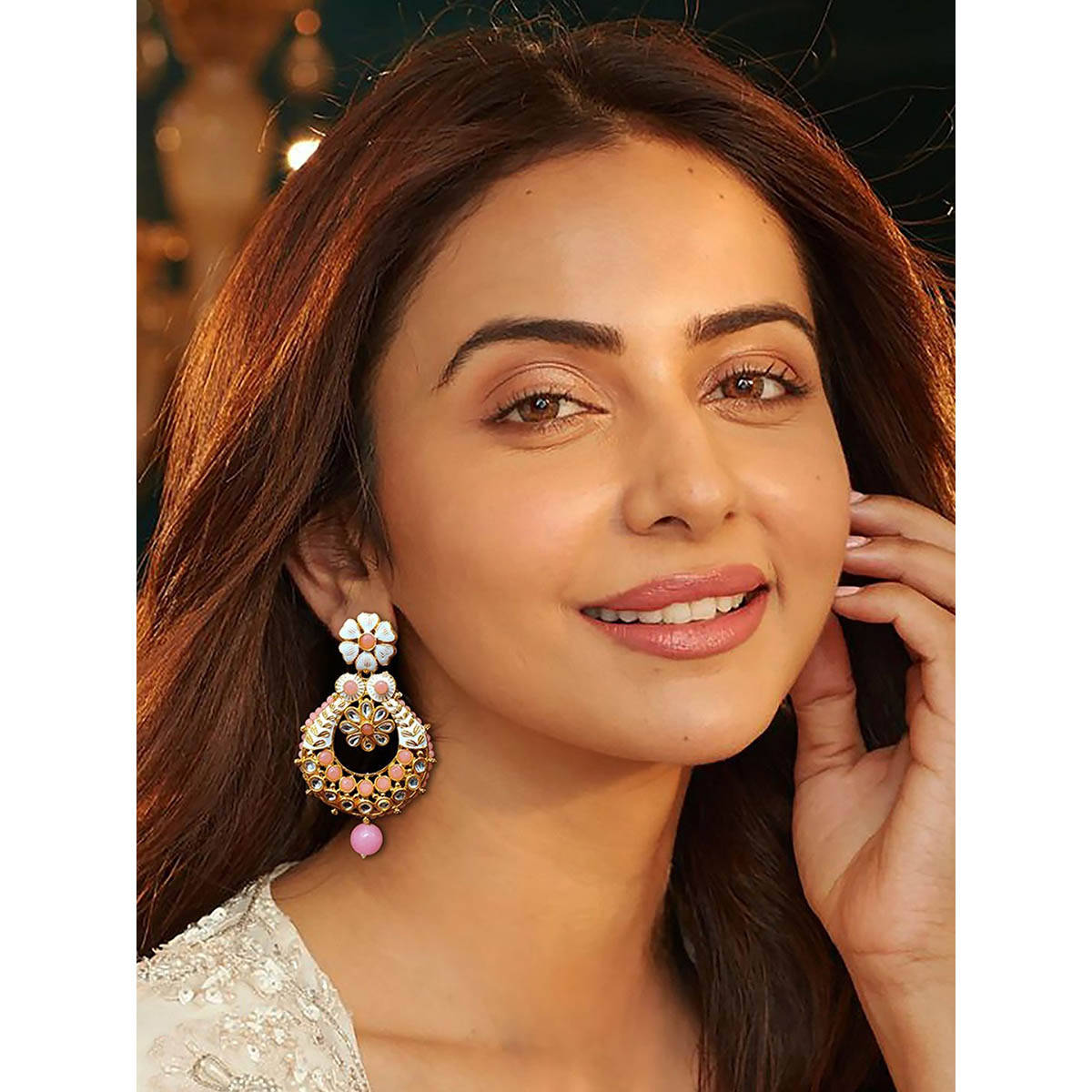 Accessher Peach Pink And White Gold Earrings For Women