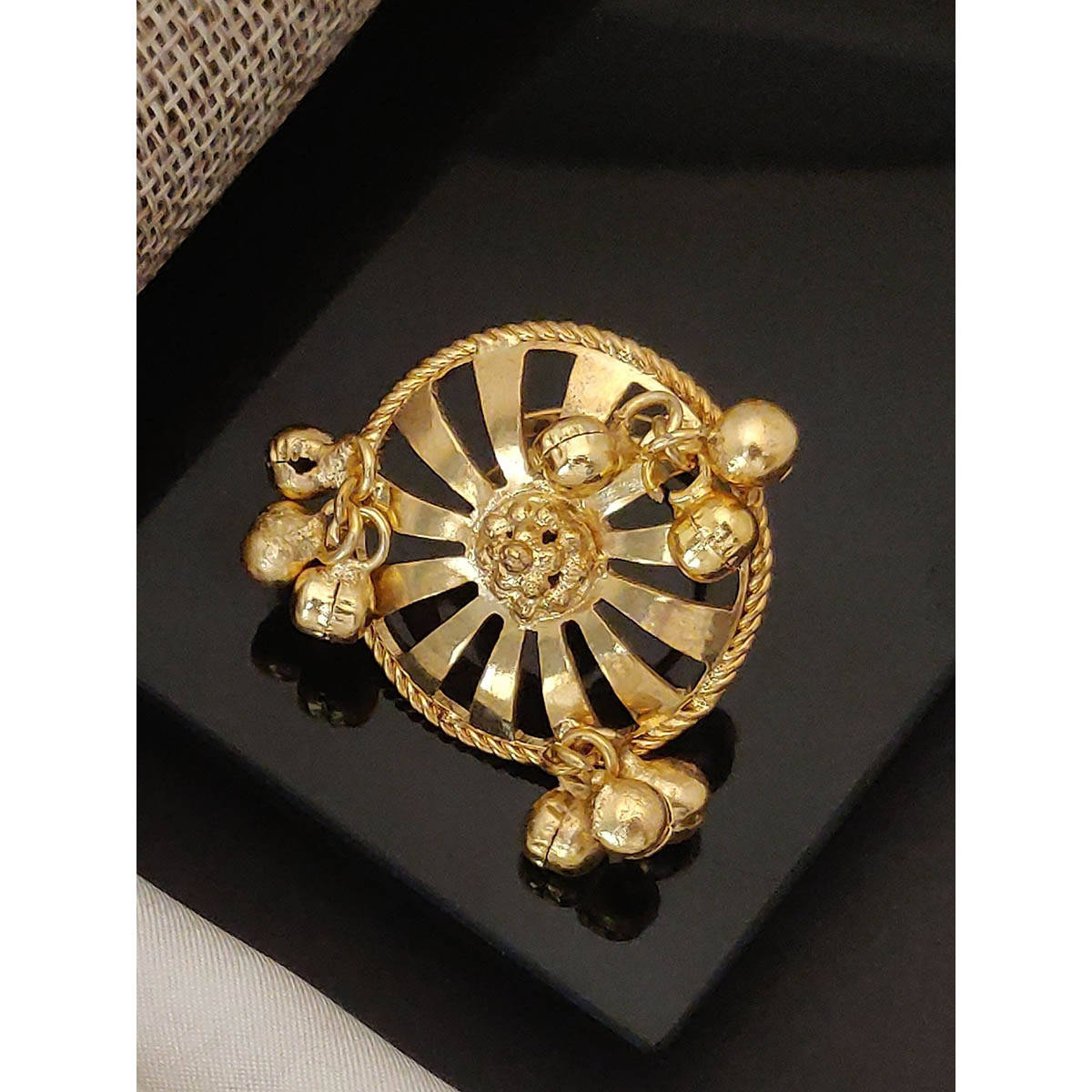 Abdesigns Elegant Gold Plated Gungru Studded Finger Ring