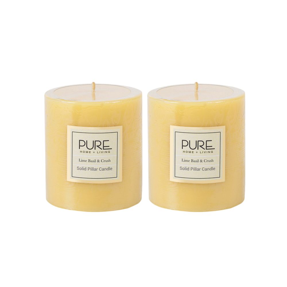 Pure Home + Living Set of 2 Medium Mustard Lime Basil and Crush Pillar Candle Buy Pure Home