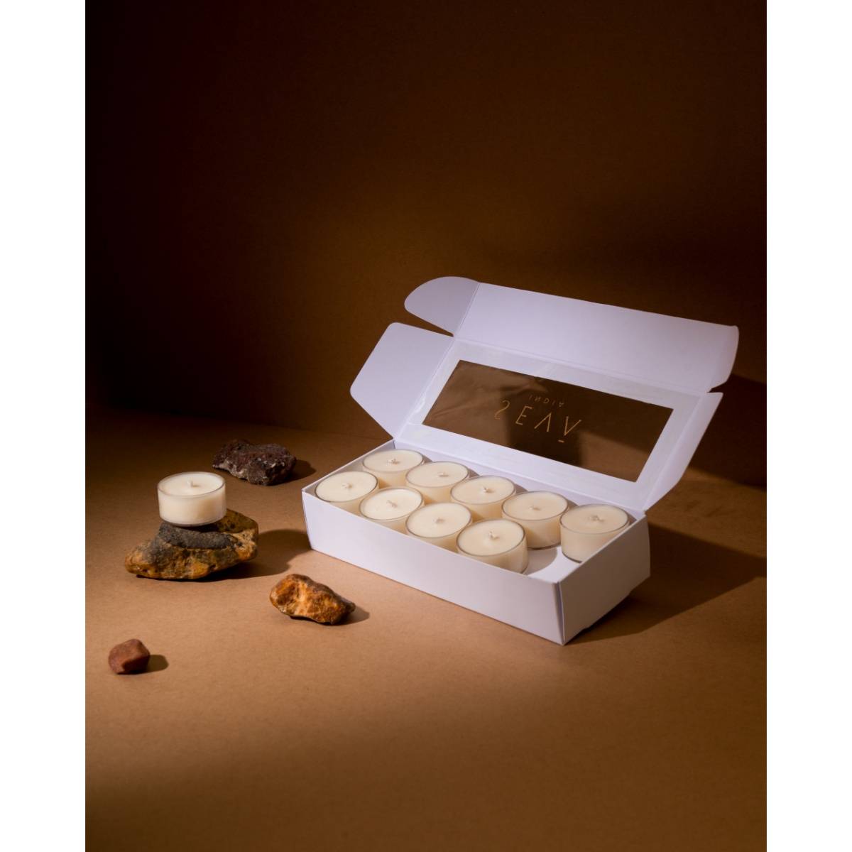 SEVA HOME Leather Tea Lights 5-6 Hour Burn Time Clean, Steady Burn