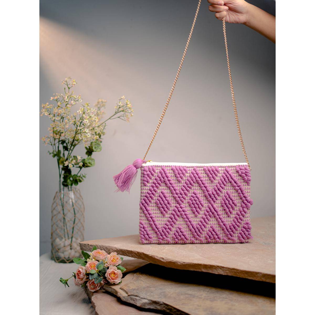 NR BY NIDHI RATHI Purple Embroidered Casual Envelope Sling Bag