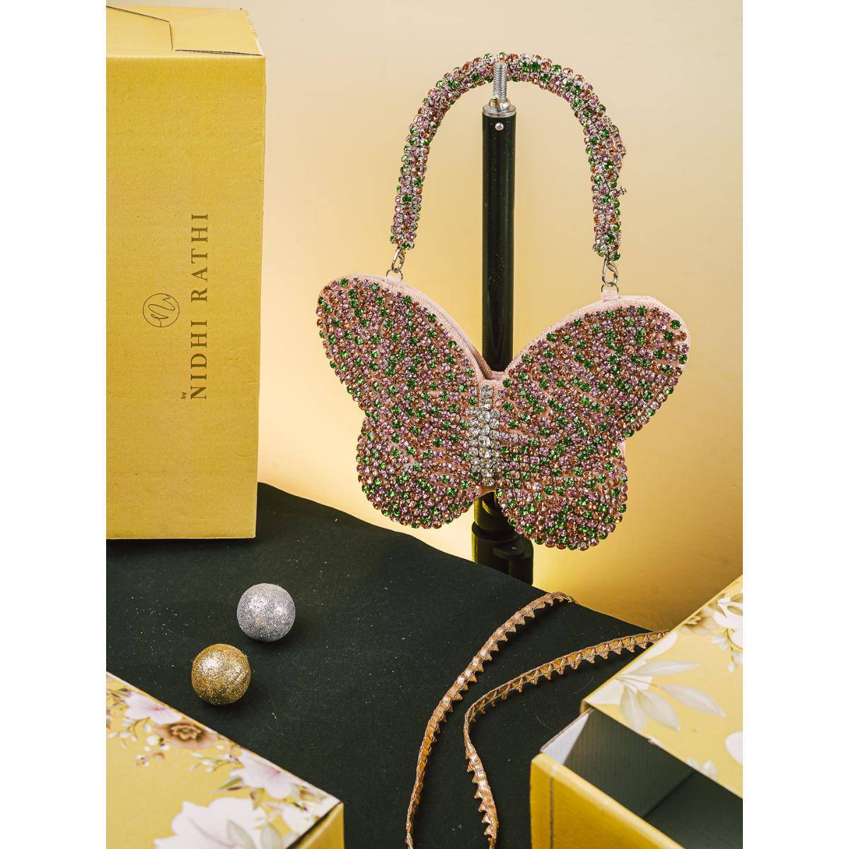 NR BY NIDHI RATHI Butterfly Shape Studded Flap Clutch Bag