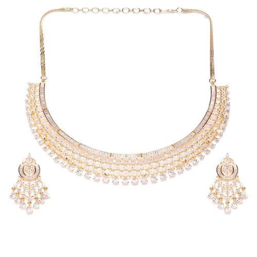 Priyaasi Indian Jewelry Set for Women | Indian Choker Set Gold-Plated | American Diamond Studded Jewellery Set | Stylish Modern Choker Necklace with