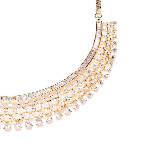 Priyaasi Indian Jewelry Set for Women | Indian Choker Set Gold-Plated | American Diamond Studded Jewellery Set | Stylish Modern Choker Necklace with