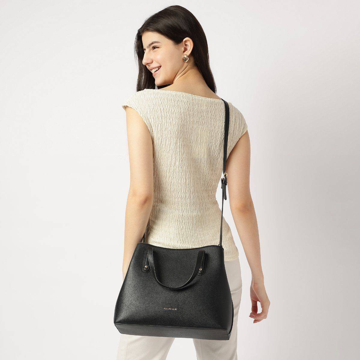 Fastrack Black Solid Classic Large Slingbag with Detachable Strap