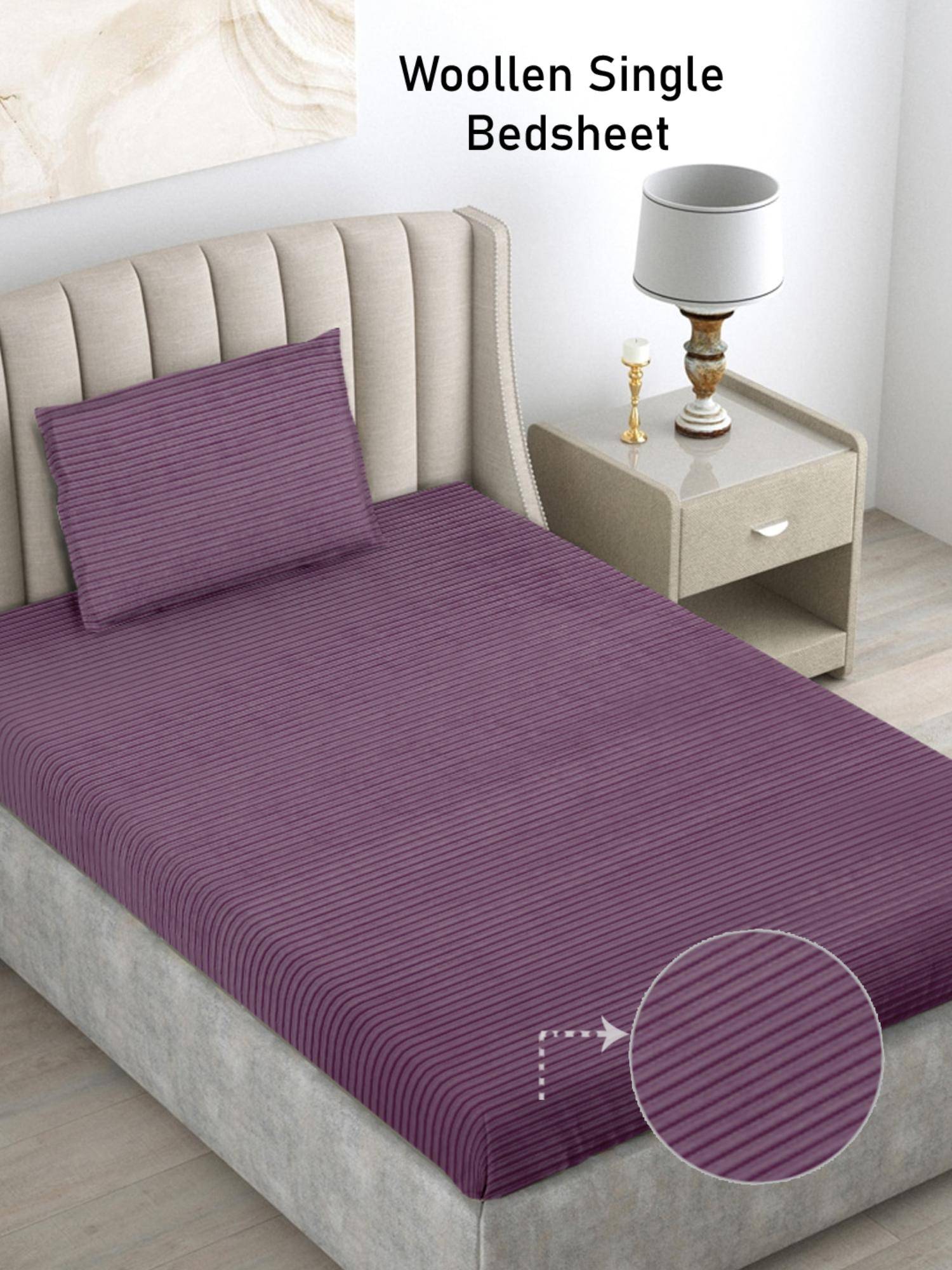 FABINALIV Purple Geometric Wollen Single Bedsheet with Pillow Cover (Pack of 2) (Single)