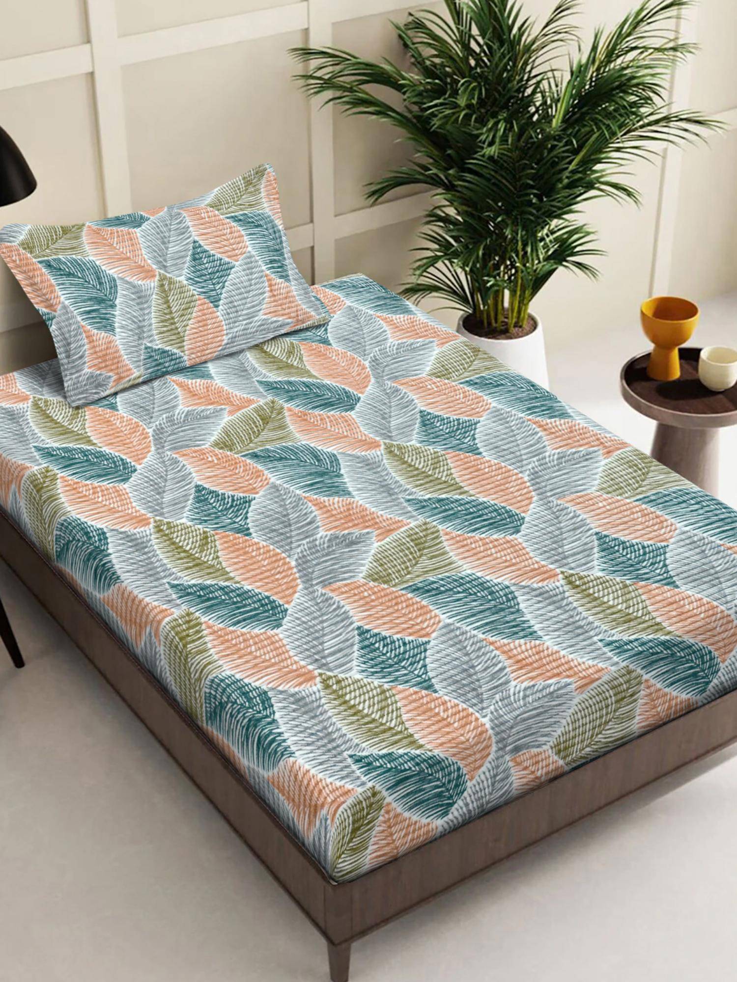 FABINALIV Multi-Color Floral Wollen Single Bedsheet with Pillow Cover