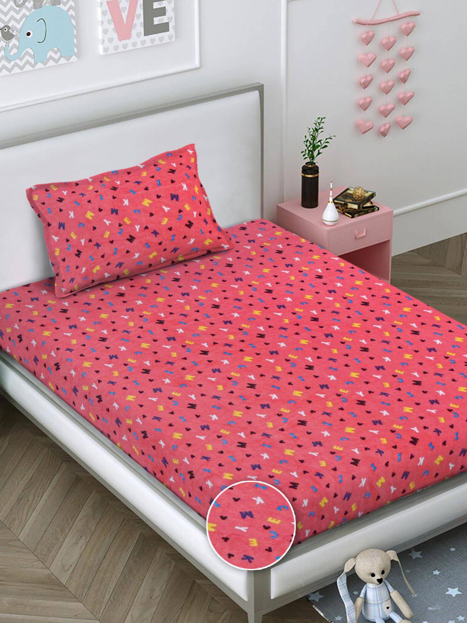FABINALIV Pink Abstract Wollen Single Bedsheet with Pillow Cover (Pack of 2) (Single)