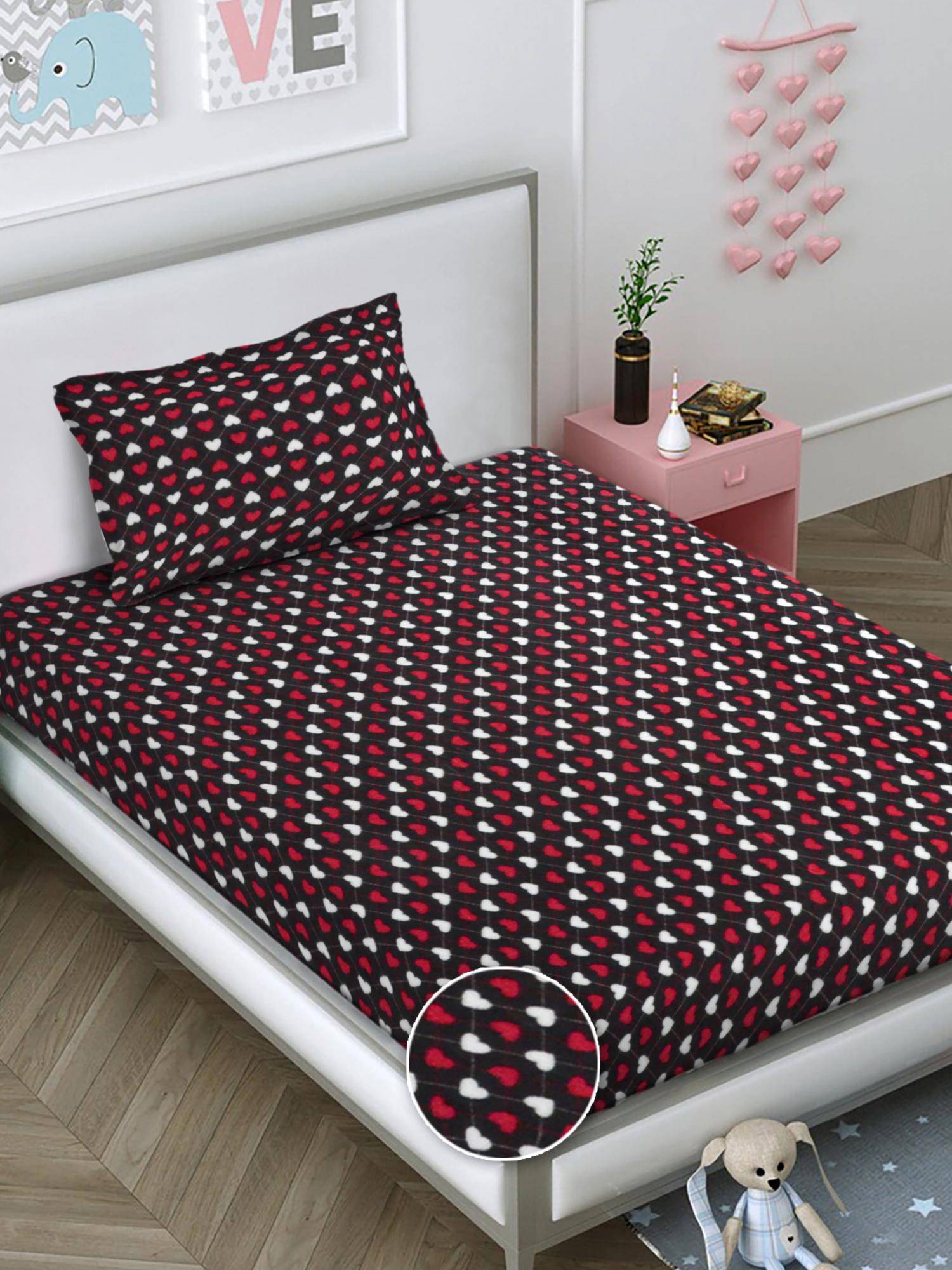 FABINALIV Multi-Color Graphic Wollen Single Bedsheet with Pillow Cover (Pack of 2) (Single)