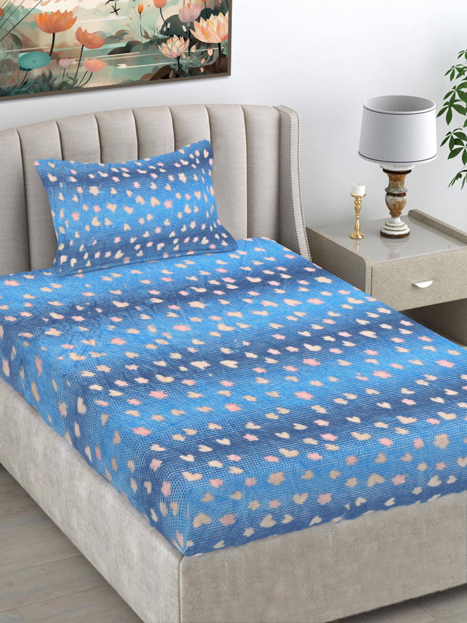 FABINALIV Blue Abstract Wollen Single Bedsheet with Pillow Cover (Pack of 2) (Single)