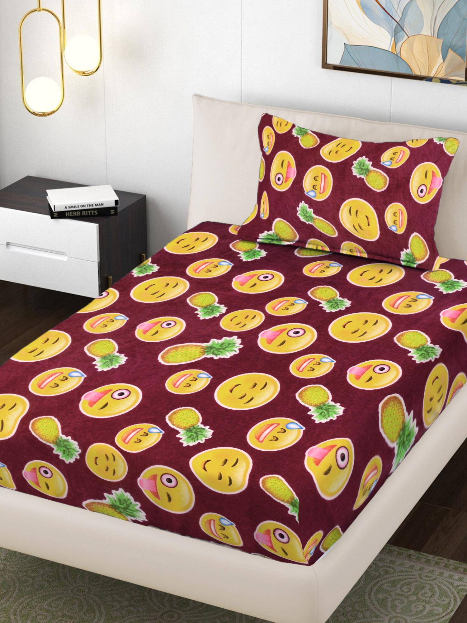 FABINALIV Red Graphic Wollen Single Bedsheet with Pillow Cover (Pack of 2) (Single)