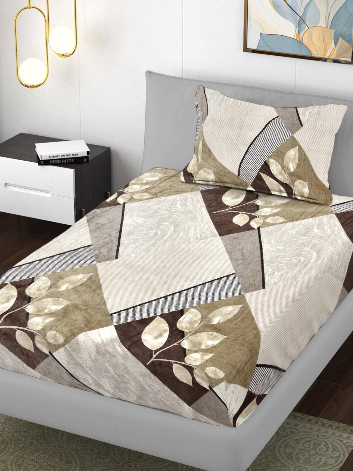 FABINALIV Multi-Color Geometric Wollen Single Bedsheet with Pillow Cover (Pack of 2) (Single)