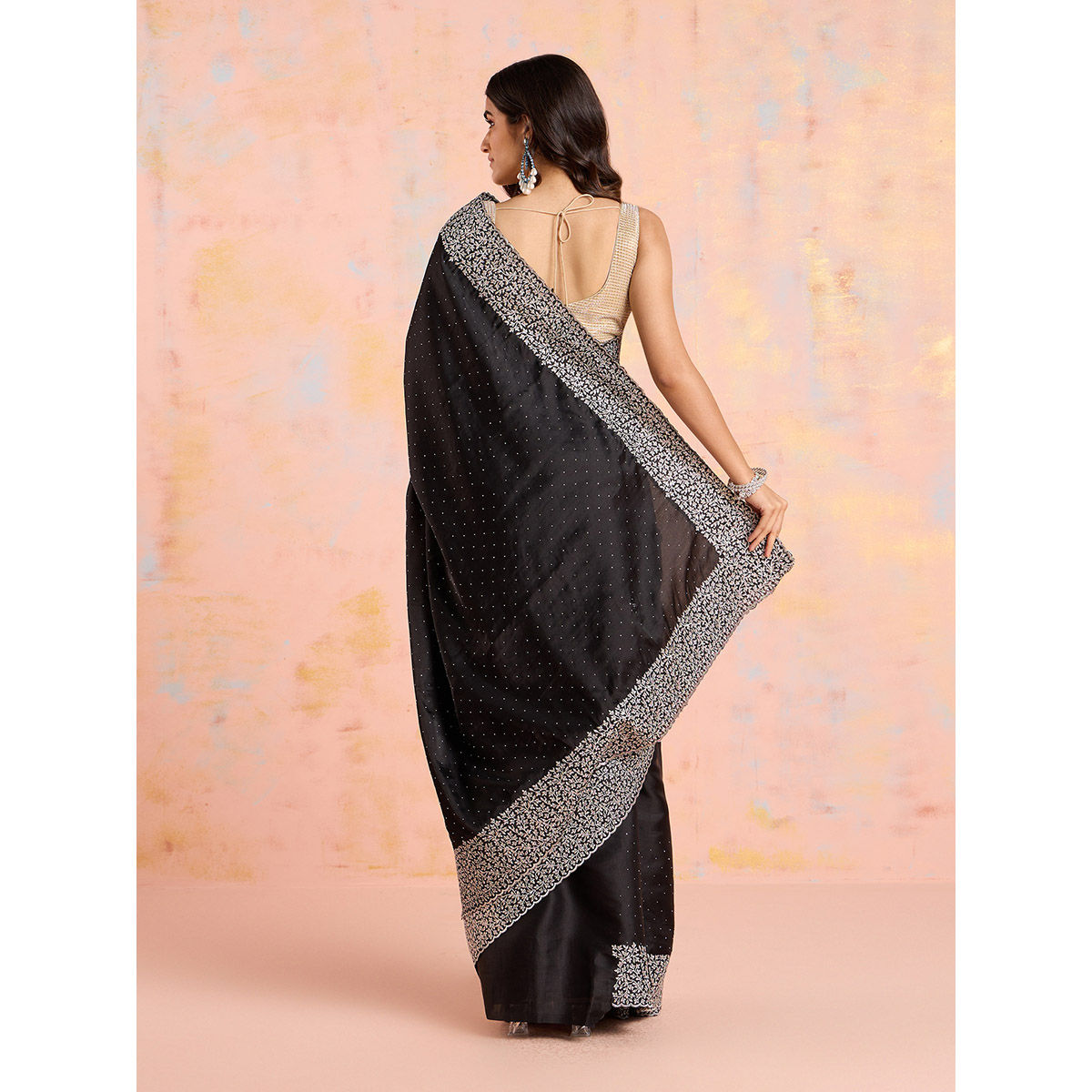 Banarasee Handwoven Faux Georgette Saree With Silver Zari Star Buti De