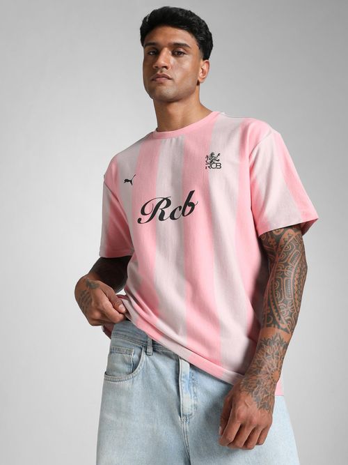 Puma X Rcb Mens Retro Stripes Pink T-Shirt