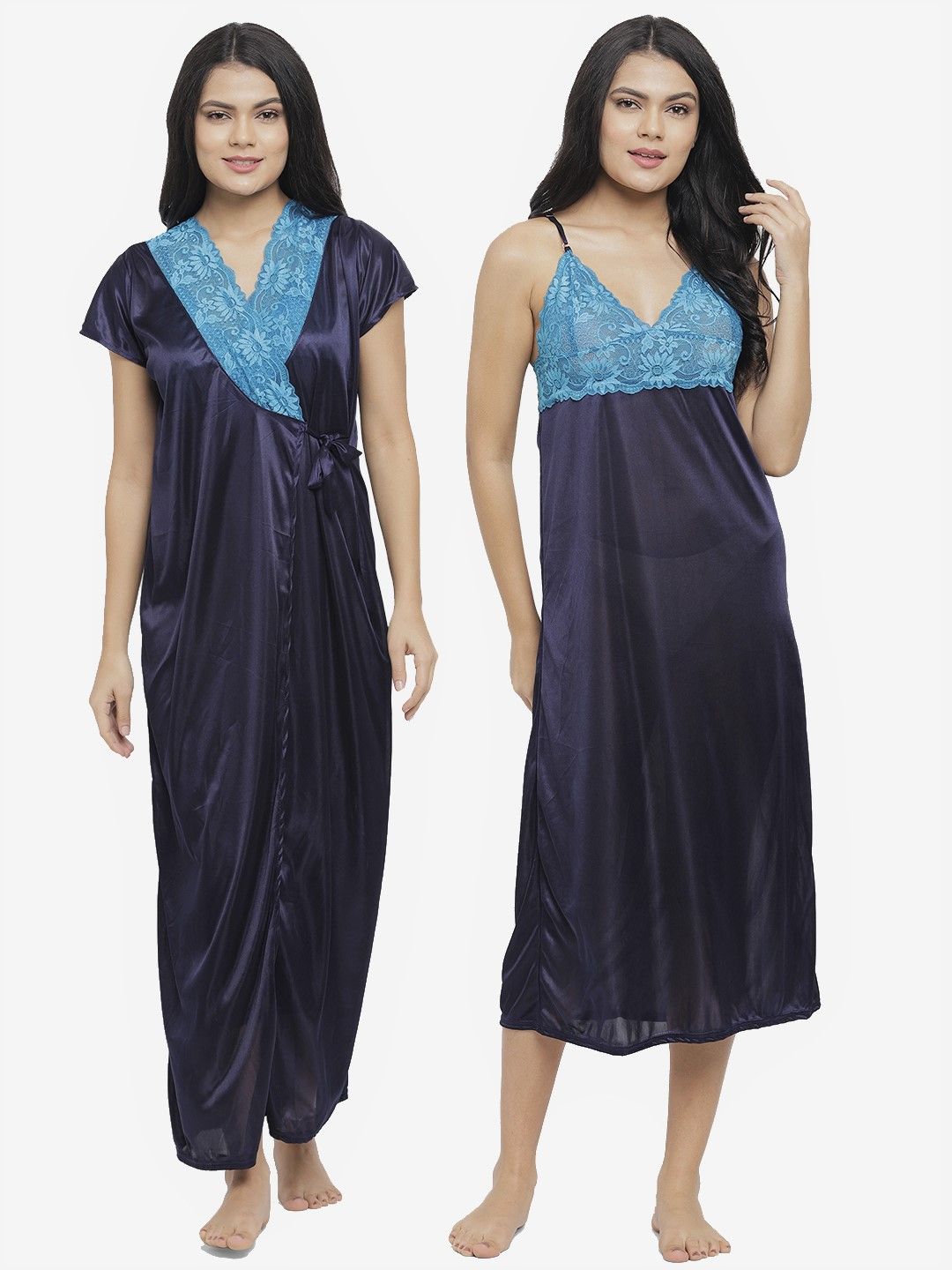 Buy Riara Womens Satin Maxi Nighty Kaftan Kimono Sleeve Long Solid  Nightdress Gown Sleepwear with Drawstring Pack of 3 Terracotta  Crystal  Rose  Corsair Blue Online at Best Prices in India 