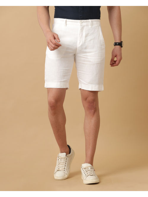 Buy Linen Club Mens White Solid Linen Rich Casual Shorts Online