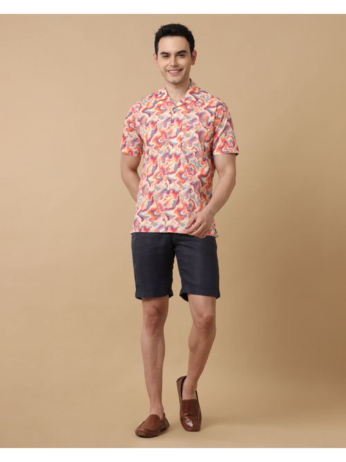 Buy Linen Club Mens Navy Solid Linen Rich Casual Shorts Online