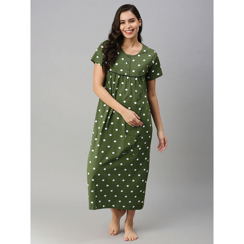 Kryptic Green Polka Dots Nightdress for Women (2XL)