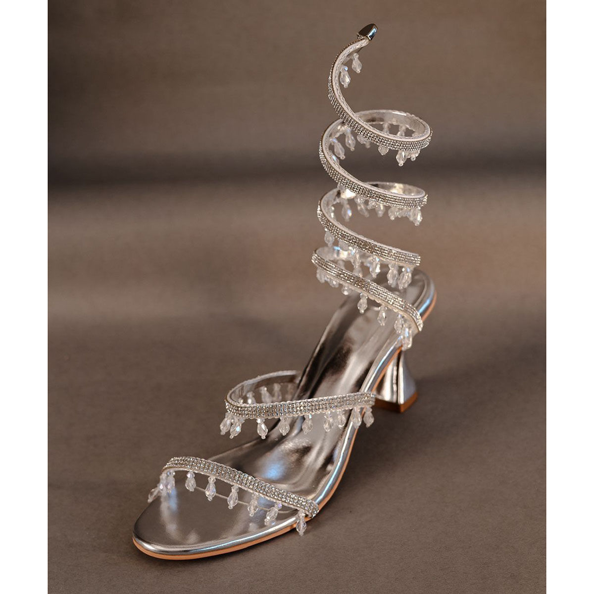 Sana K Luxurious Footwear Silver Spring Round Toe Heel Sandals (EURO 40)