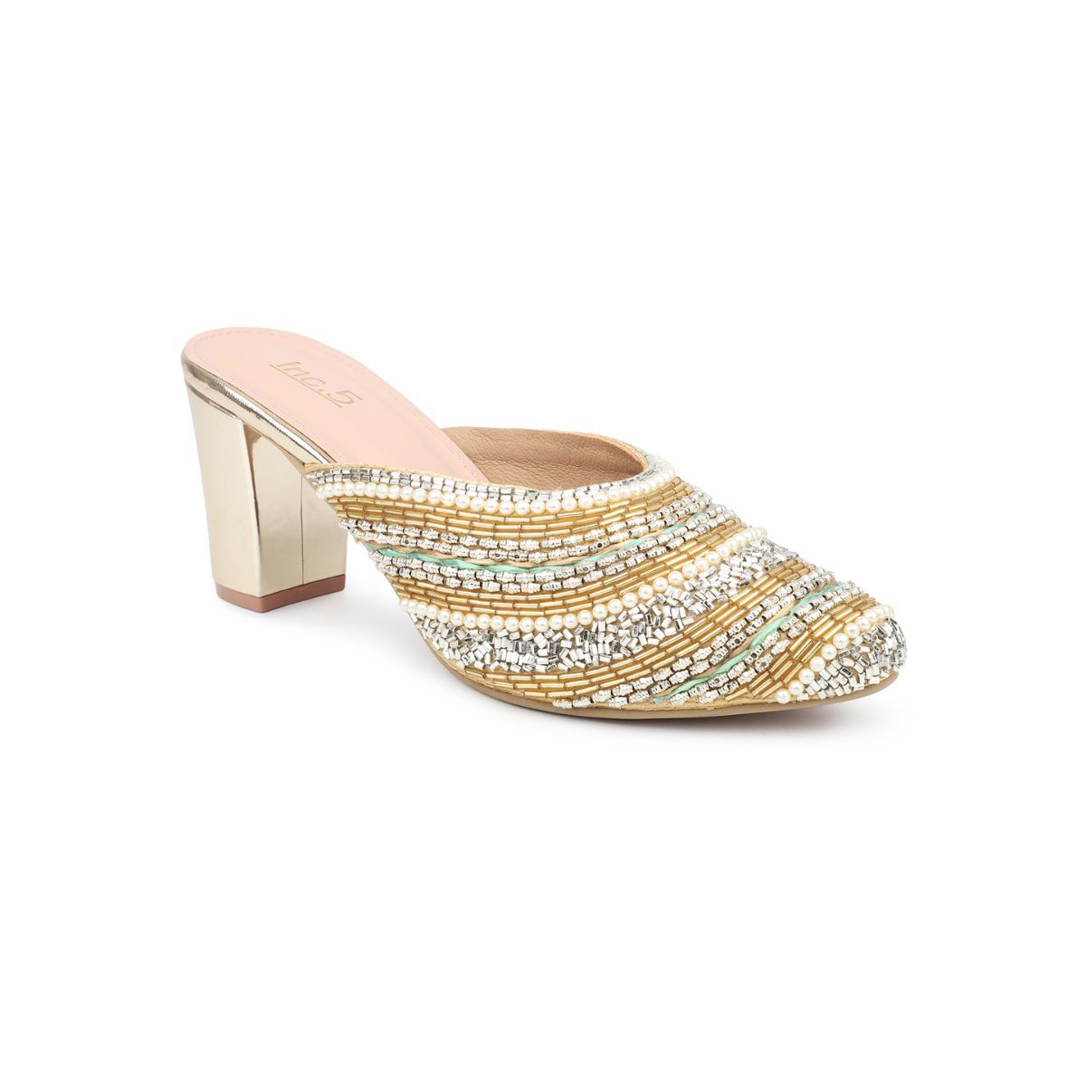 Gold discount heeled mules