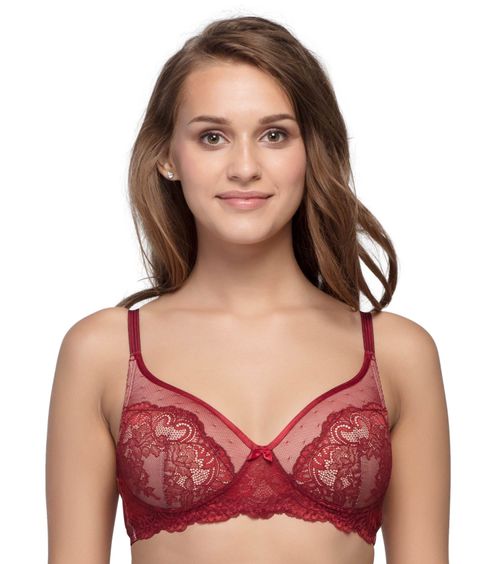 Enamor F089 Classic Plunge Lace T-Shirt Bra - Padded Wirefree Medium  Coverage - Red Chilli Pepper