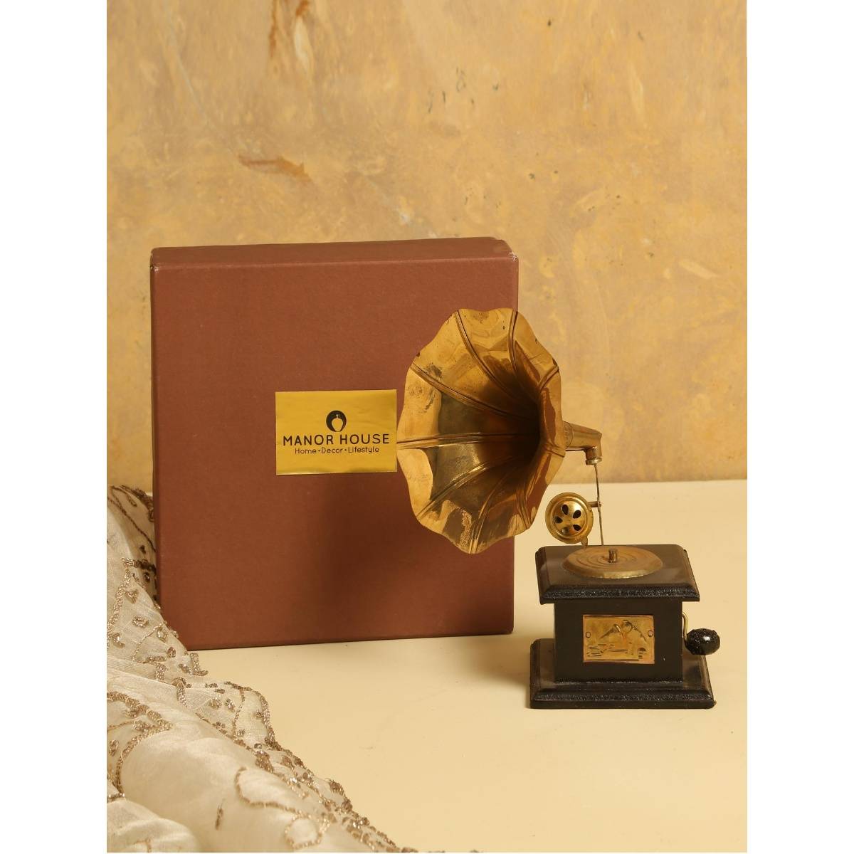 Manor House Gold-Toned Handcrafted Antique Music Decorative Gramophone Showpiece In Gift Box