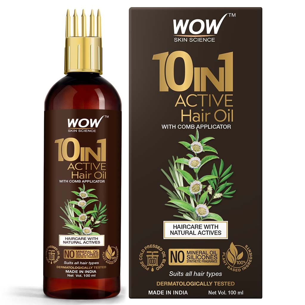 Wow Skin Science 10 In 1 Active Hair Oil - With Comb Applicator - Cold Pressed