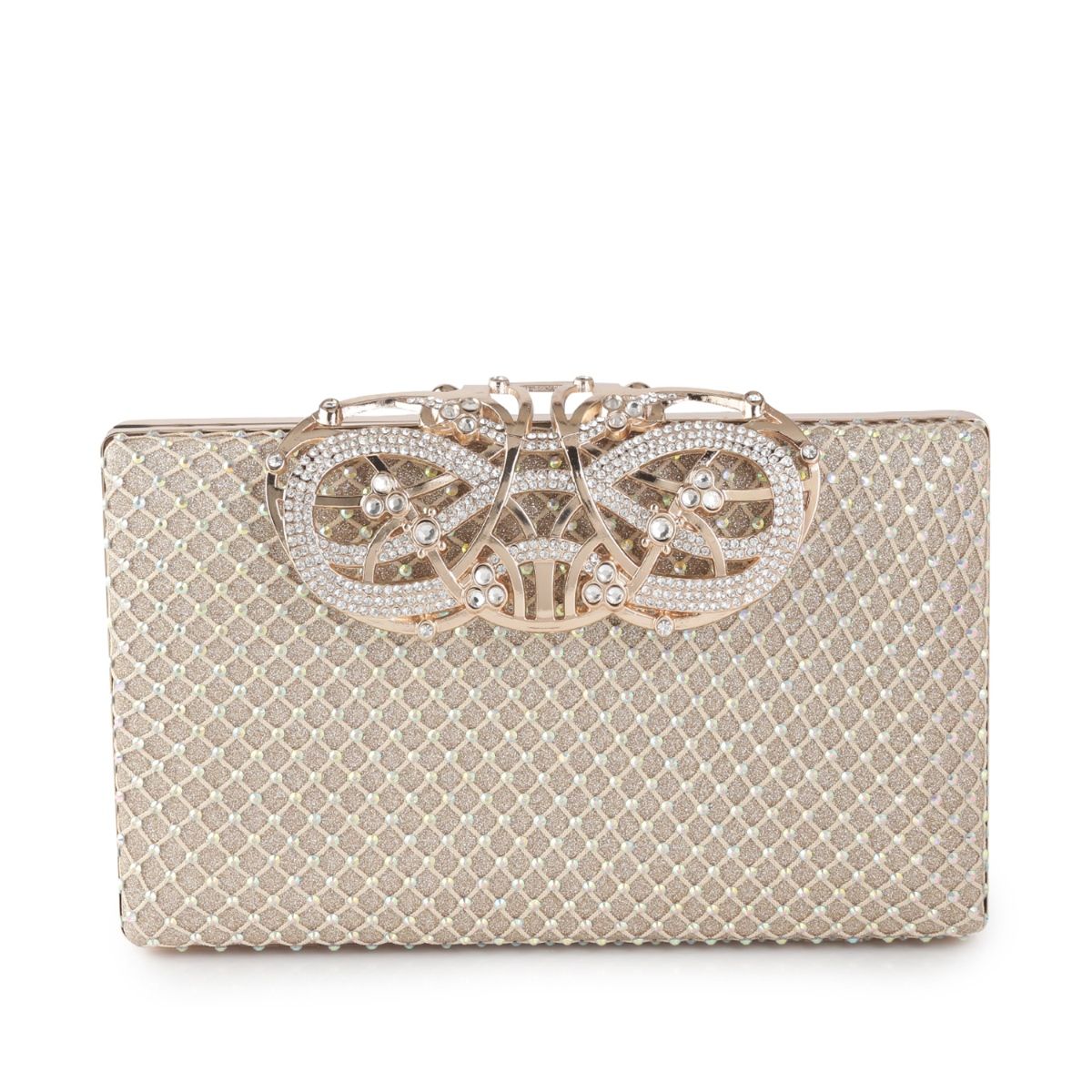 Buy TREASO CLOSET Gold Swarovski Clutch Bag for Women Online