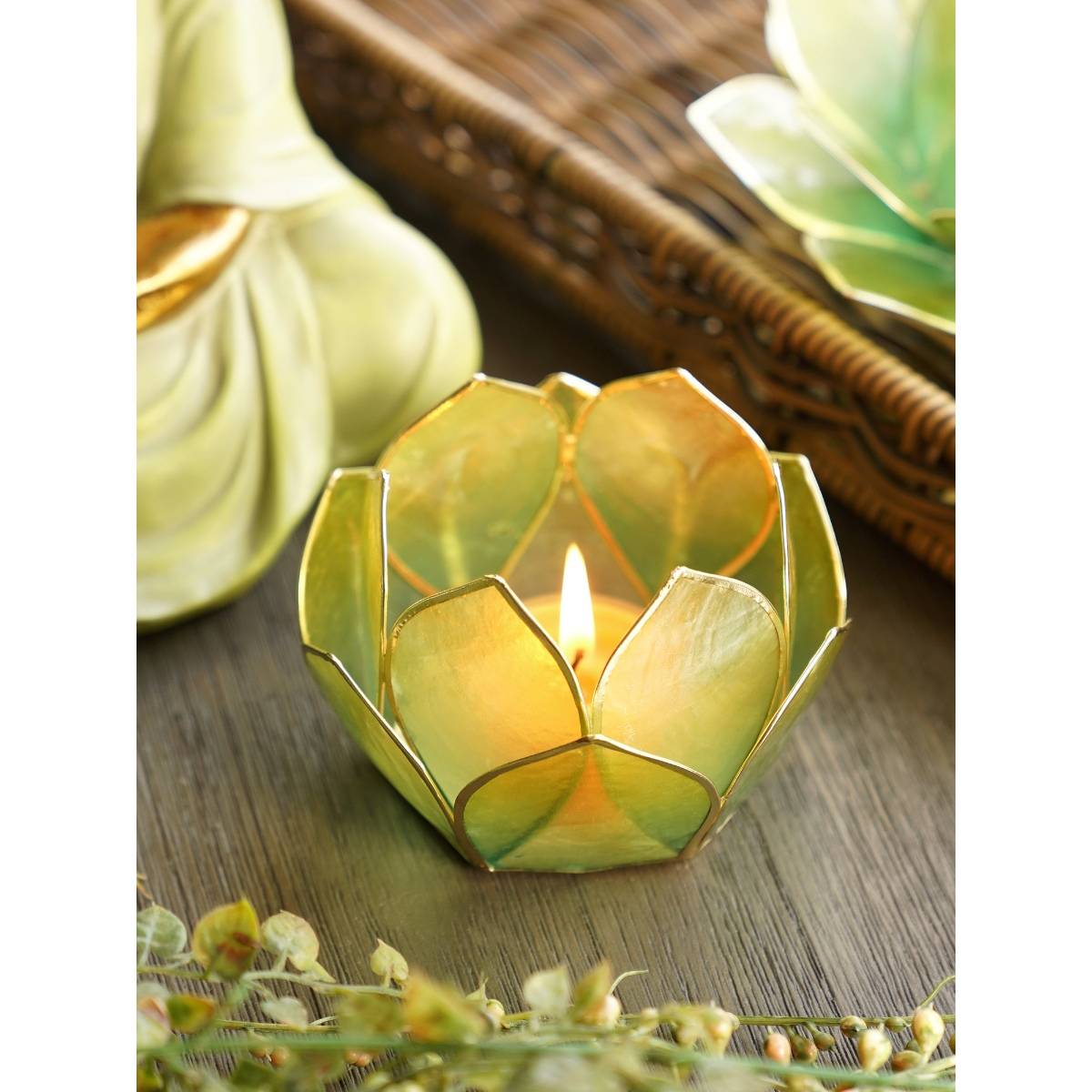 Pure Home + Living Blue & Green Ombre 12 Petals Capiz T-Light Holder