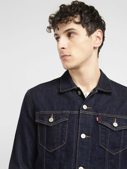 Buy Levi's Navy Blue Mens Embroidered Dark Indigo Spread Collar
