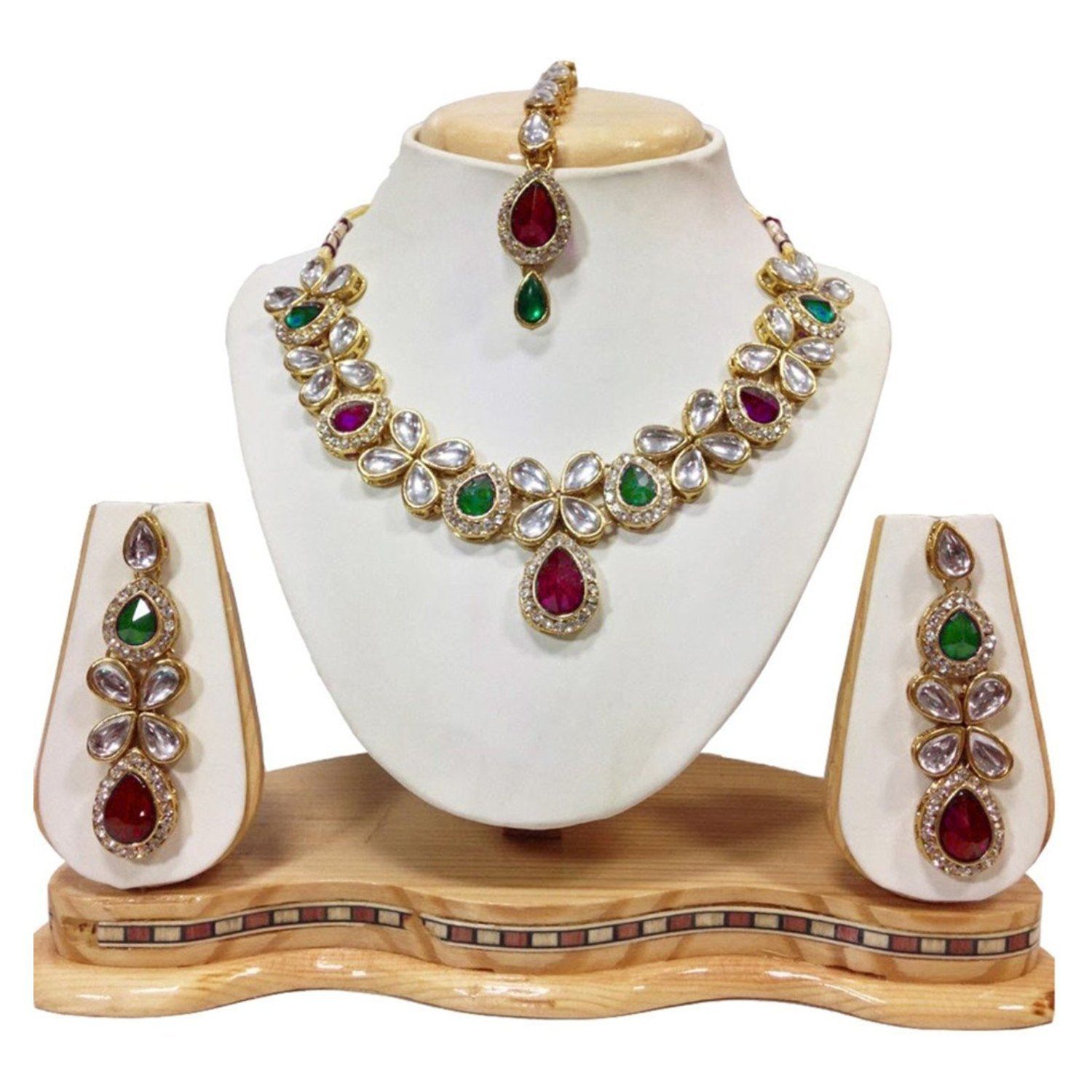Buy Peora Elegant Indian Multi Stone Bridal Jewellery Necklace Earring