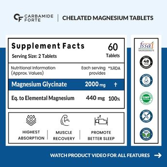 Carbamide Forte Chelated Magnesium Glycinate 2000mg Tablets(60 Veg Tablets) - Image 3