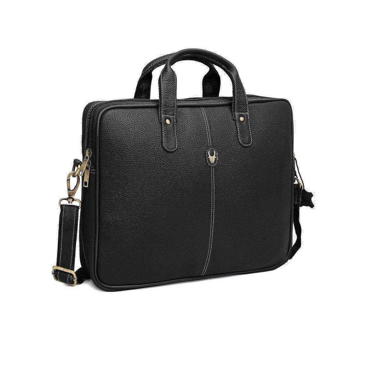 WILDHORN Black Leather Laptop Messenger Bag for Men Padded Laptop