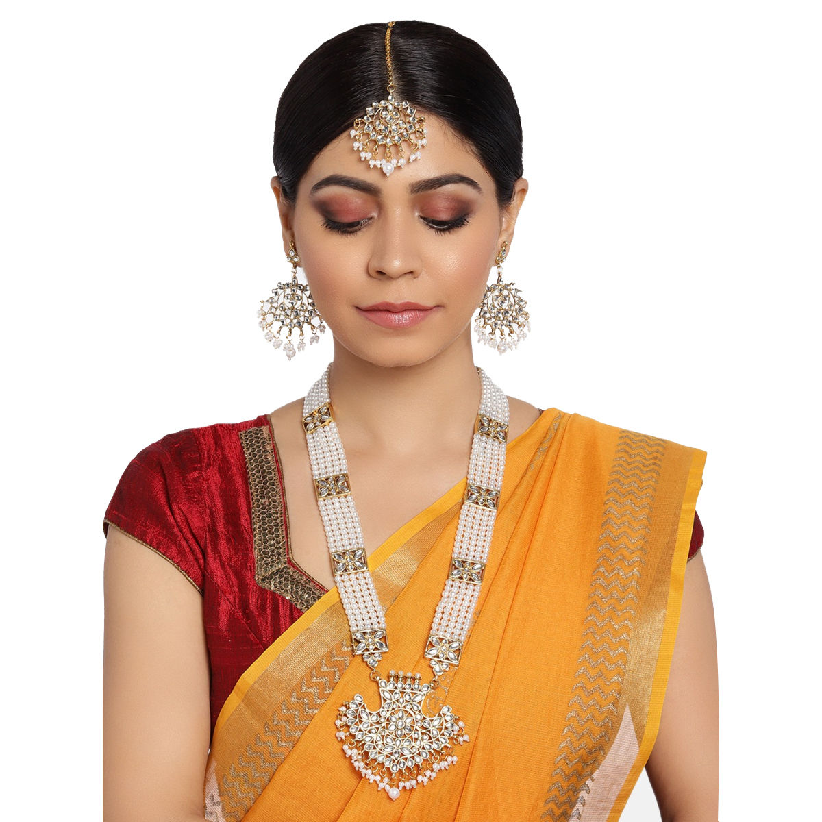 Zaveri Pearls Antique Gold Tone Long 