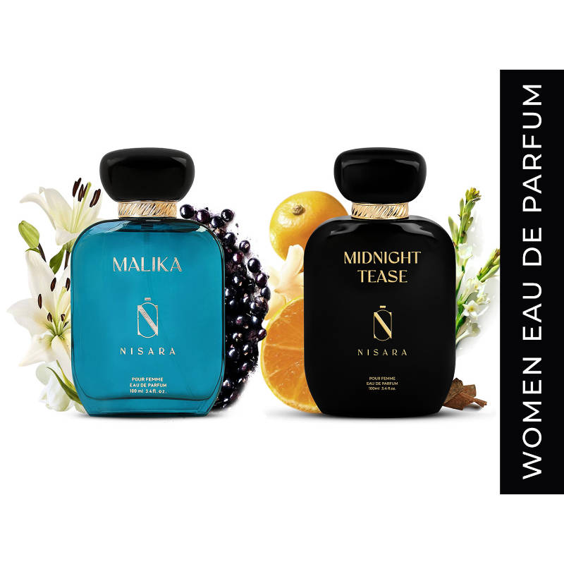NISARA Malika & Midnight Tease - Perfume For Women,Long Lasting Floral,Woody & Musky Fragrance