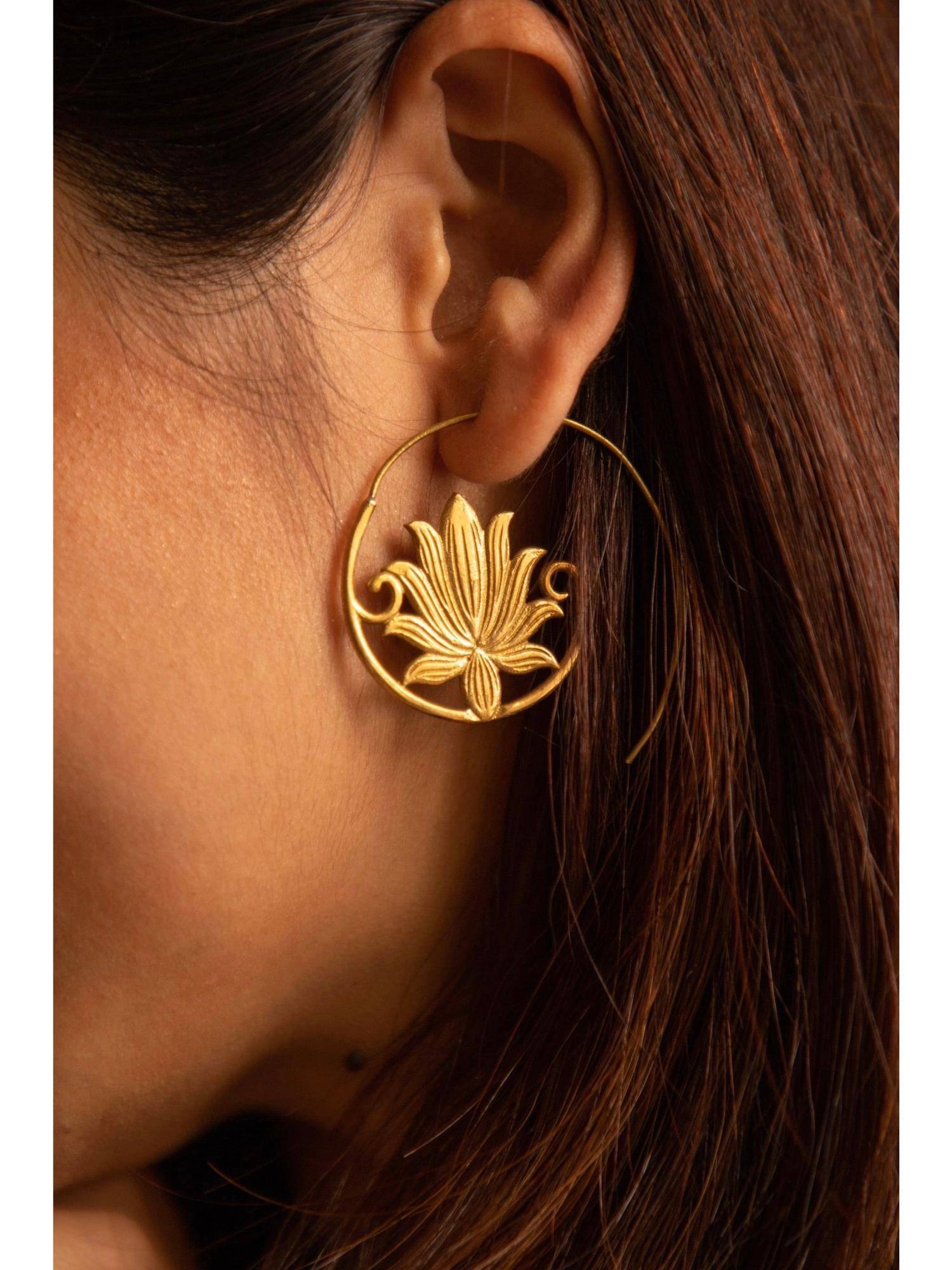 SOUL WORKS Gold Lotus Drop Earrings
