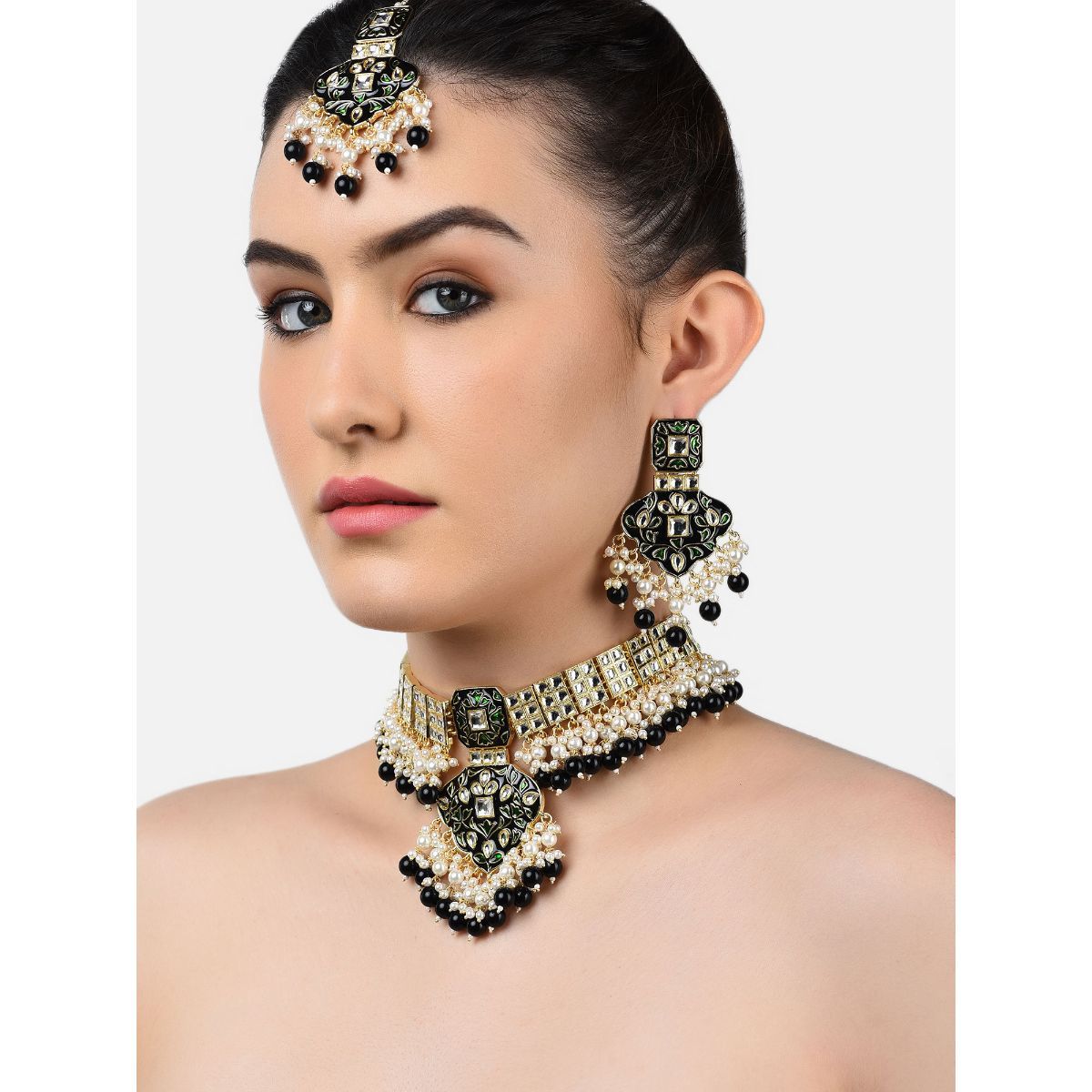 Zaveri Pearls Green \u0026 Black Meenakari 