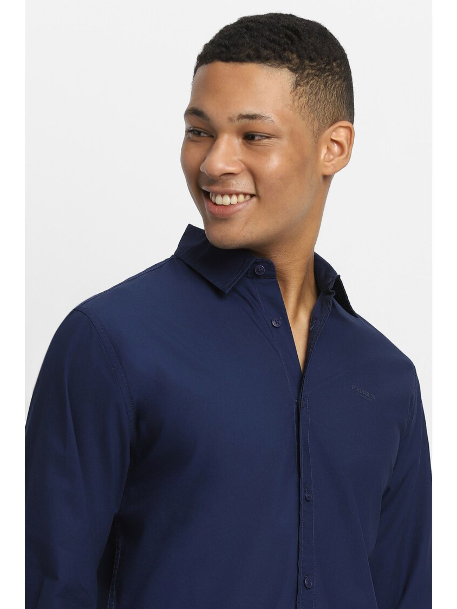 Buy Forever 21 Solid Plain Navy Blue Shirt Online