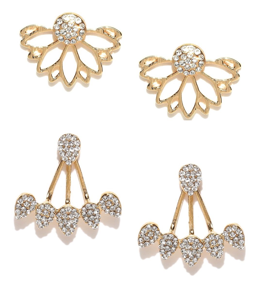 Buy Fabula Gold Tone Floral Crystal Ear Jacket Stud Earrings Set Of 2