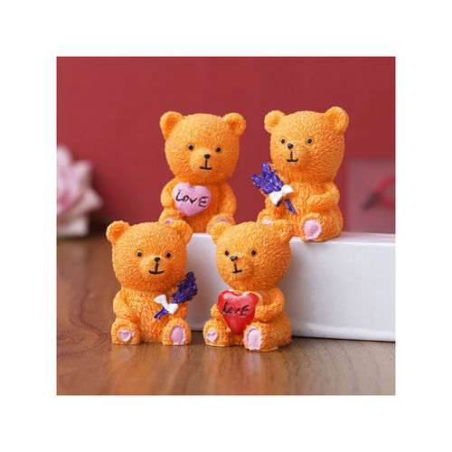 eCraftIndia Set of Cute Teddy Bears with Love Heart and Flowers Brown